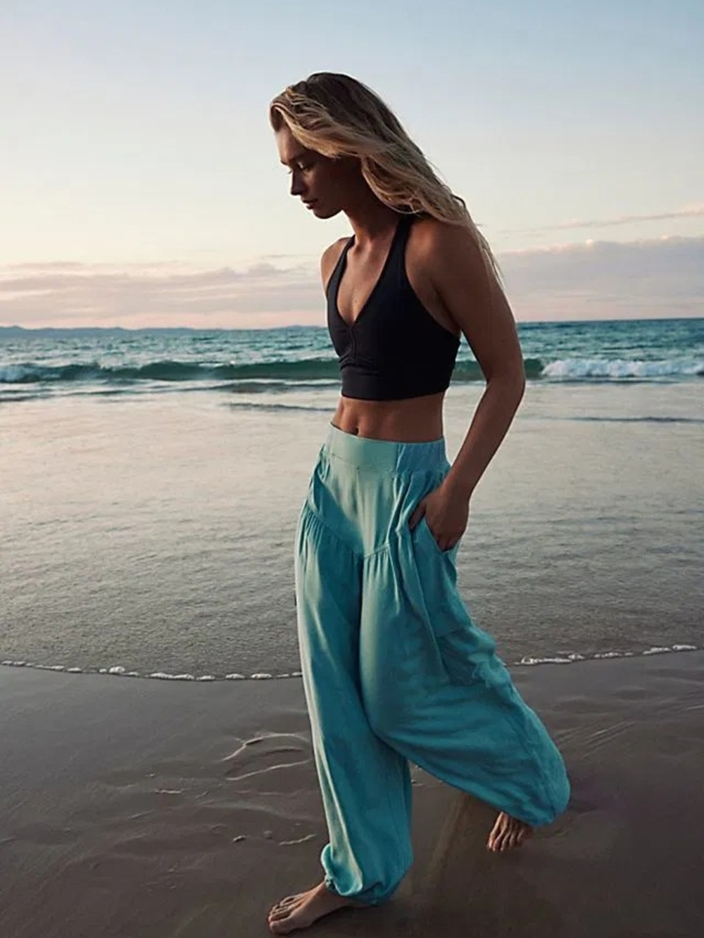 FP Movement by Free People Teal-Turquoise Wide Leg Beach Pants